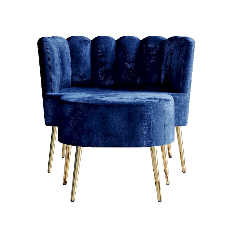 CraftPorch Luxurious Velvet Upholstered Accent Chair with Stool