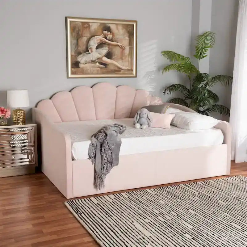 Timila Modern Velvet Upholstered Daybed-Light Pink