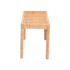 Abelia Modern Bohemian Natural Rattan and Mahogany Wood Accent Bench