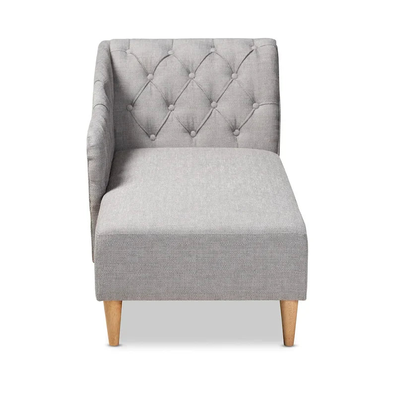 Baxton Studio Emeline Fabric Upholstered Oak Finished Wood Chaise Lounge
