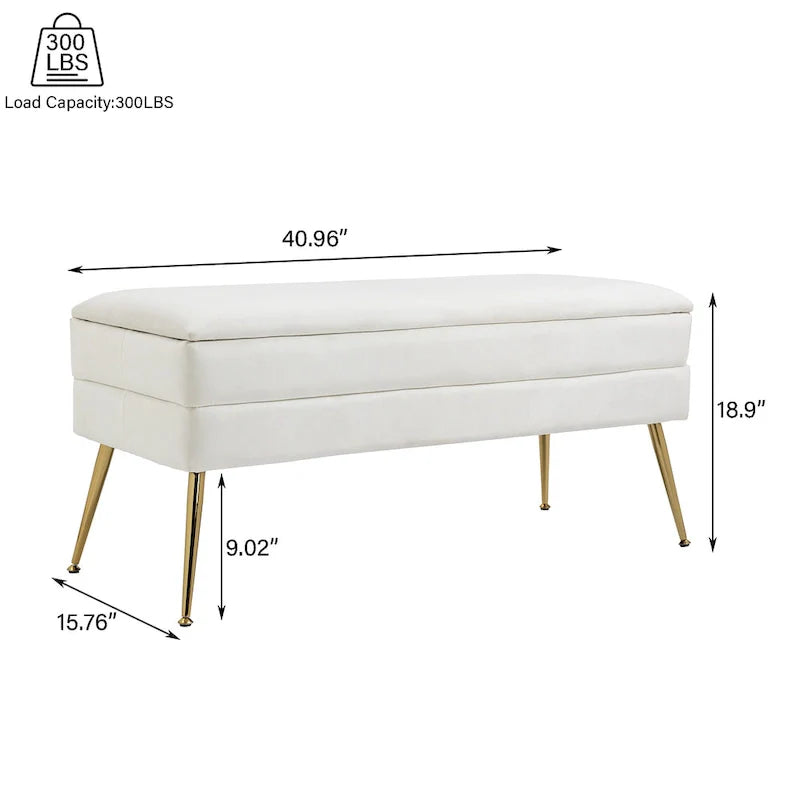 Velvet Storage Ottoman Bench with Metal Legs