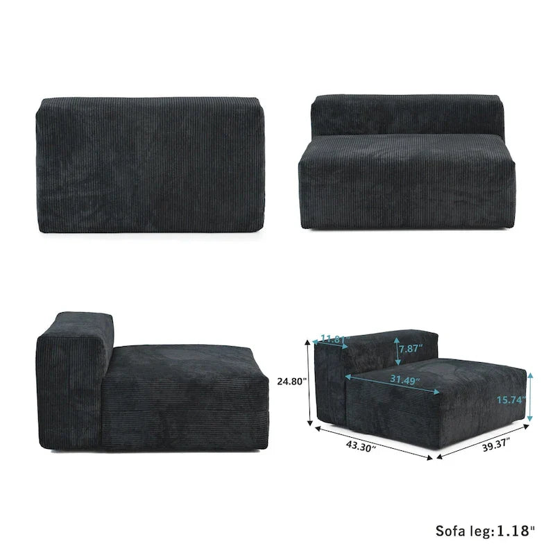 142 Contemporary Corduroy Sectional Sofa Classic Deep Couch