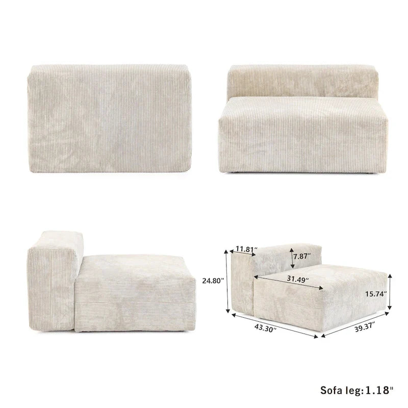 142 Contemporary Corduroy Sectional Sofa Classic Deep Couch