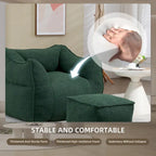 Boucle Upholstered Deep Seat Armless Square Bean Bag Chair with Ottoman