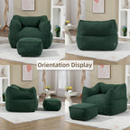 Boucle Upholstered Deep Seat Armless Square Bean Bag Chair with Ottoman