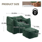 Boucle Upholstered Deep Seat Armless Square Bean Bag Chair with Ottoman