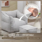 Boucle Upholstered Deep Seat Armless Square Bean Bag Chair with Ottoman