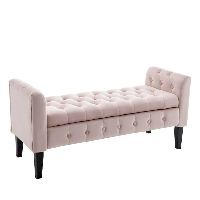 Porthos Home Brett Velvet Storage Bench with Rubberwood Legs