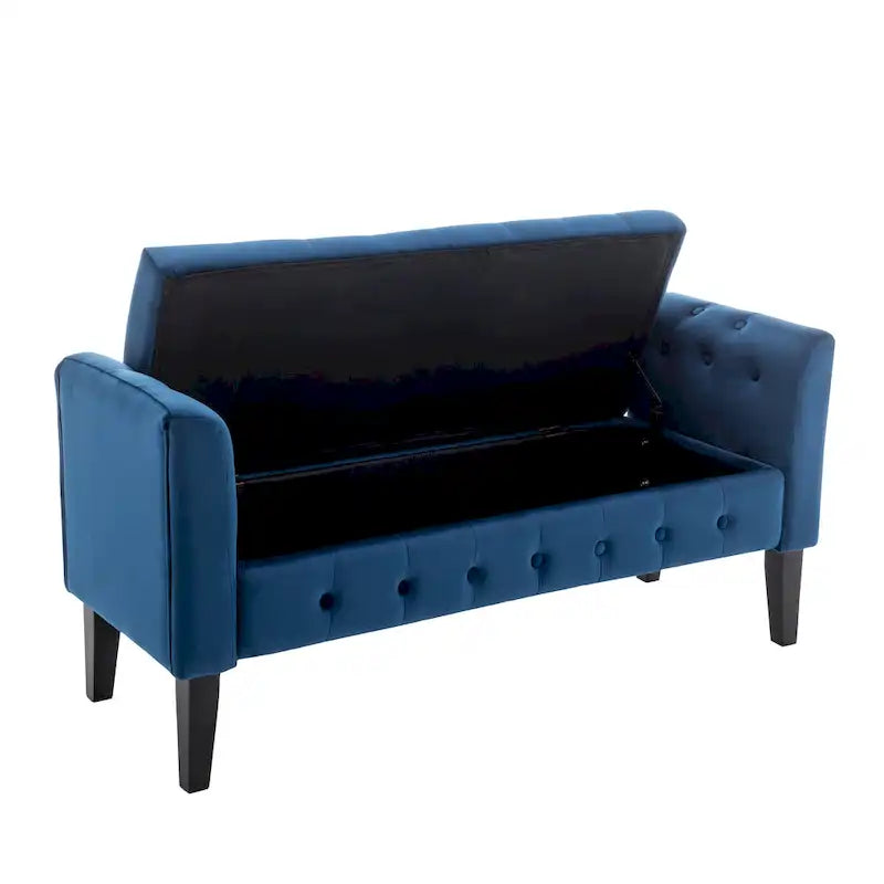 Porthos Home Brett Velvet Storage Bench with Rubberwood Legs