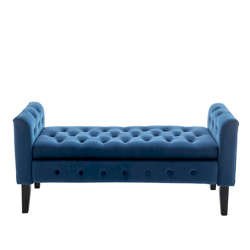 Porthos Home Brett Velvet Storage Bench with Rubberwood Legs