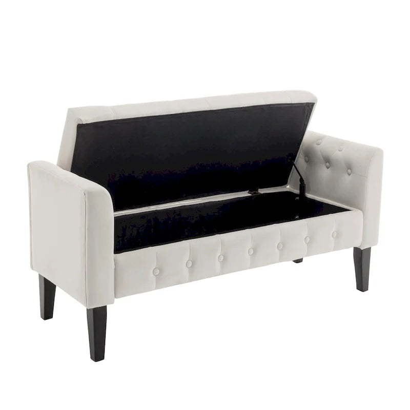 Porthos Home Brett Velvet Storage Bench with Rubberwood Legs