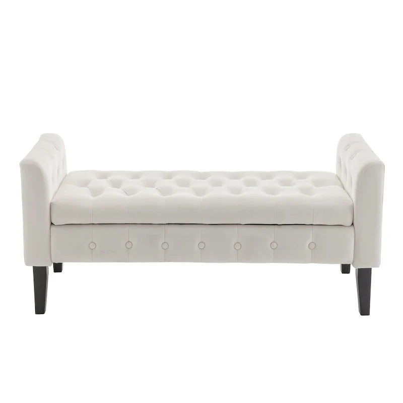 Porthos Home Brett Velvet Storage Bench with Rubberwood Legs