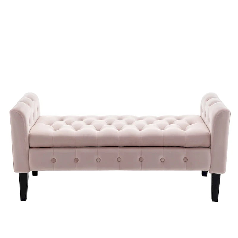 Porthos Home Brett Velvet Storage Bench with Rubberwood Legs