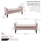 Porthos Home Brett Velvet Storage Bench with Rubberwood Legs