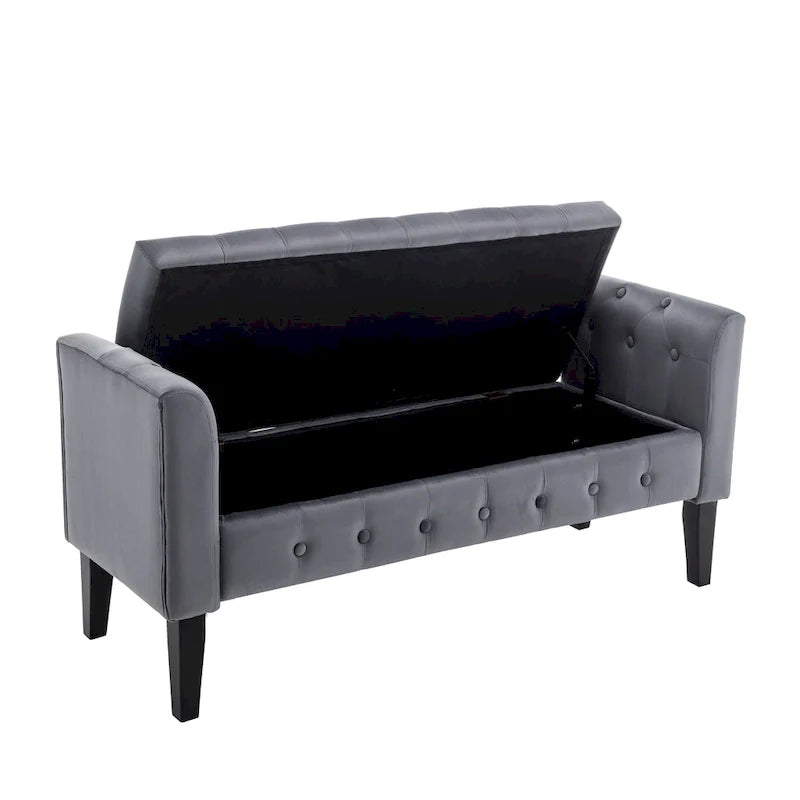 Porthos Home Brett Velvet Storage Bench with Rubberwood Legs