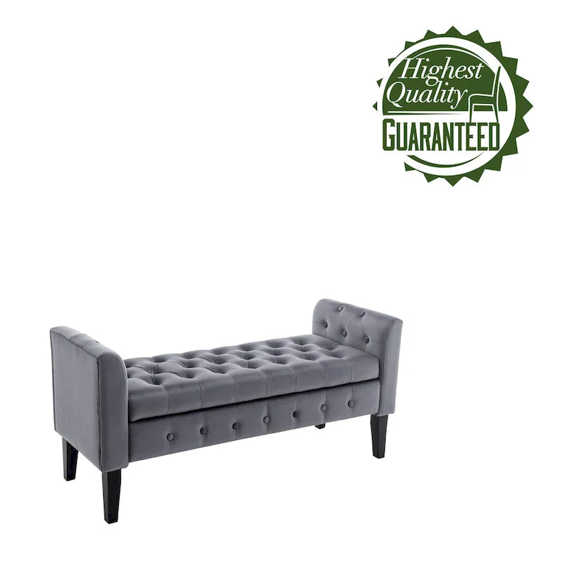 Porthos Home Brett Velvet Storage Bench with Rubberwood Legs