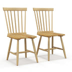 2 PCS Windsor Dining Chairs Armless Spindle Back Wood Black/Natural