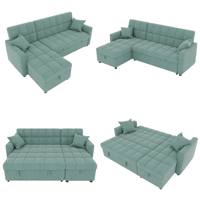 L-shaped Pull-out Sleeper Sectional Sofa Bed with Storage Chaise