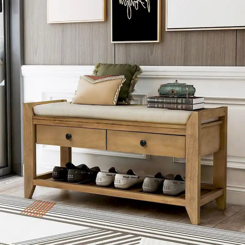 39 Modern Versatile Entry Upholstered Storage Bench with Shoe Rack and Drawers