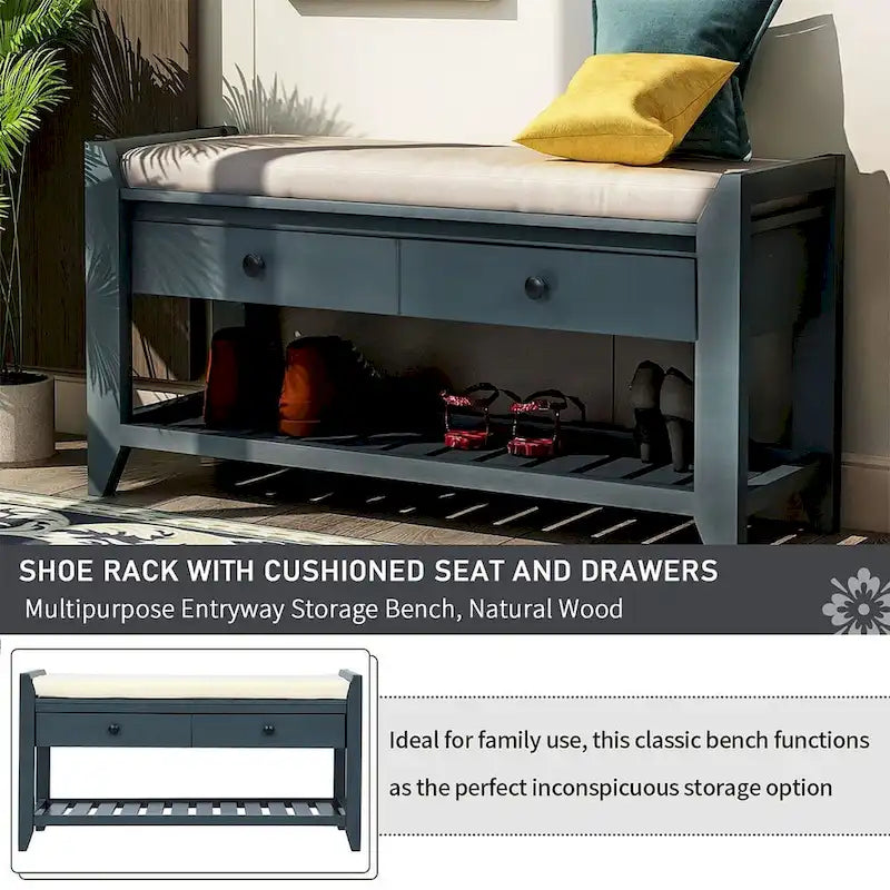 39 Modern Versatile Entry Upholstered Storage Bench with Shoe Rack and Drawers