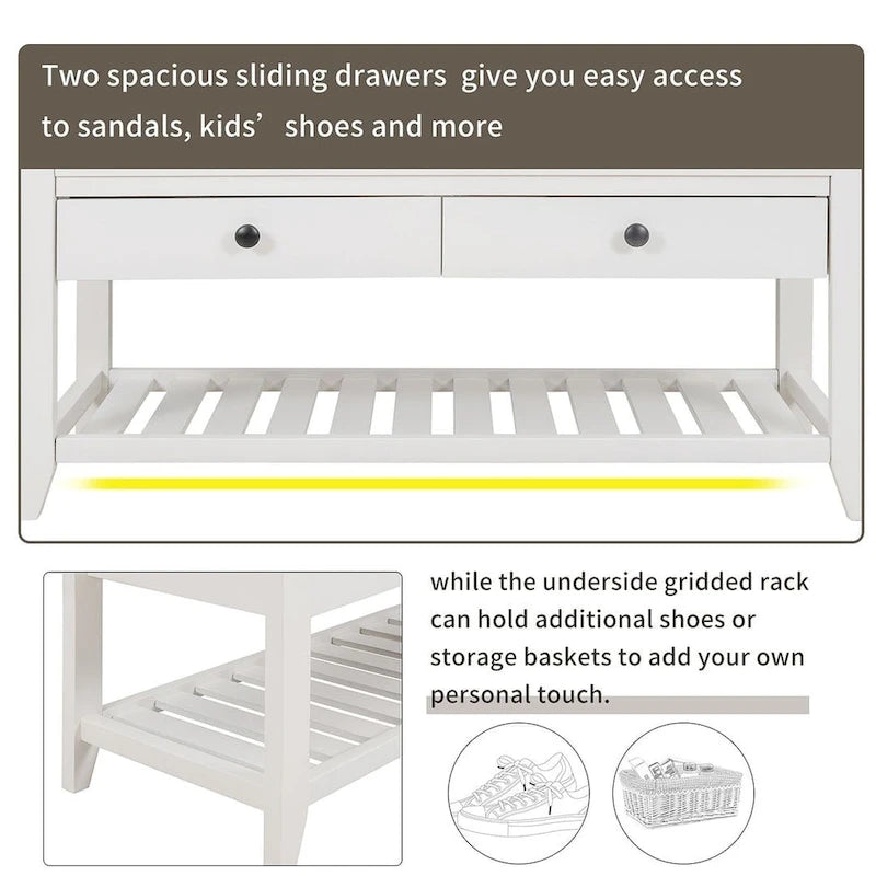 39 Modern Versatile Entry Upholstered Storage Bench with Shoe Rack and Drawers