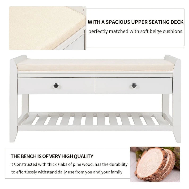 39 Modern Versatile Entry Upholstered Storage Bench with Shoe Rack and Drawers