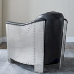 Art Leon IndustrIal Retro Top Grain Leather & Aluminum Accent Chair