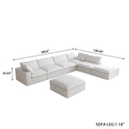 160 in. Free Combination Overstuffed Down Filled Comfort Linen U-shape 6-Seat Sofa Modular Sectional with Ottoman