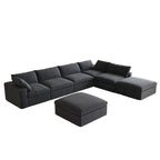 160 in. Free Combination Overstuffed Down Filled Comfort Linen U-shape 6-Seat Sofa Modular Sectional with Ottoman