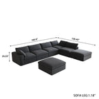 160 in. Free Combination Overstuffed Down Filled Comfort Linen U-shape 6-Seat Sofa Modular Sectional with Ottoman