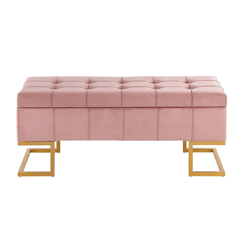 Silver Orchid Crossgar Velvet Storage Bench with Flip-Top Lid