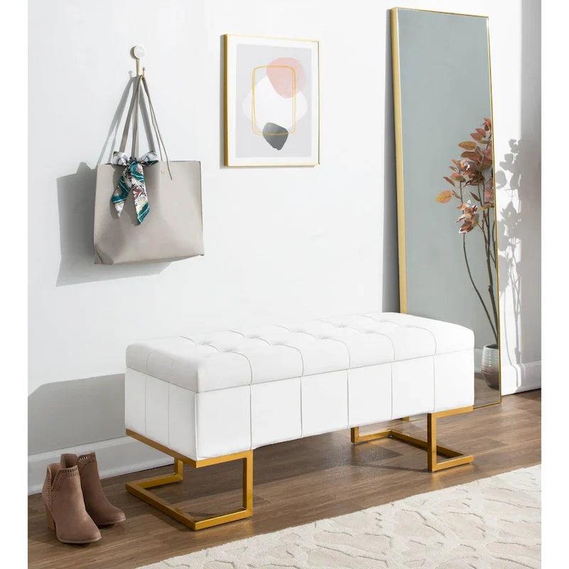 Silver Orchid Crossgar Velvet Storage Bench with Flip-Top Lid