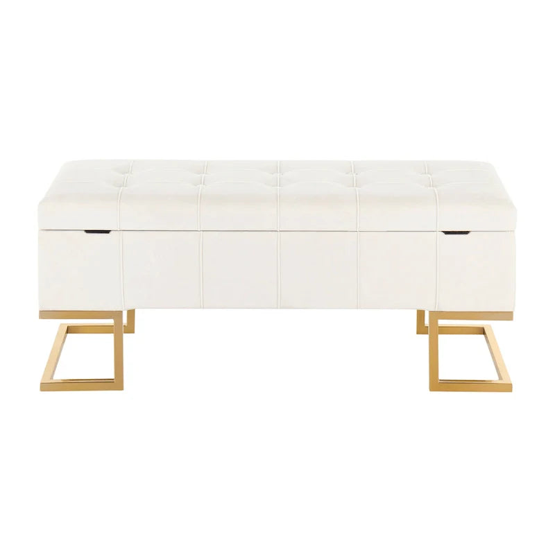Silver Orchid Crossgar Velvet Storage Bench with Flip-Top Lid