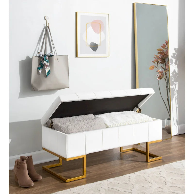 Silver Orchid Crossgar Velvet Storage Bench with Flip-Top Lid