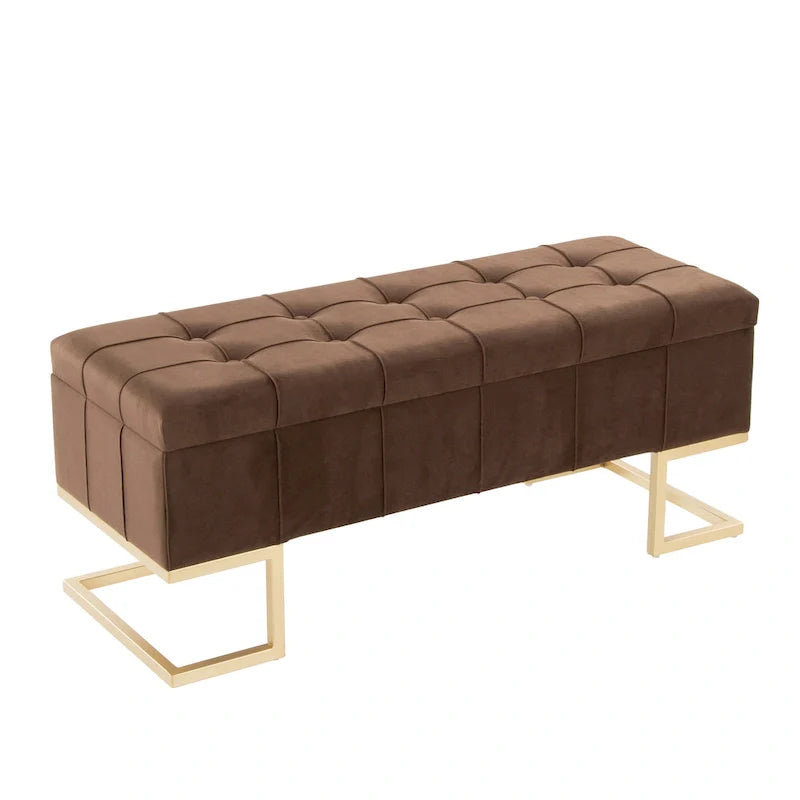 Silver Orchid Crossgar Velvet Storage Bench with Flip-Top Lid