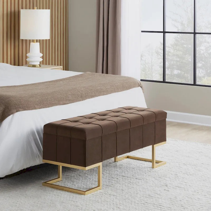 Silver Orchid Crossgar Velvet Storage Bench with Flip-Top Lid