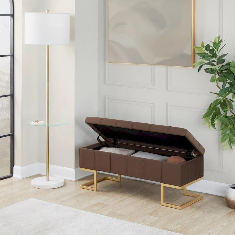 Silver Orchid Crossgar Velvet Storage Bench with Flip-Top Lid