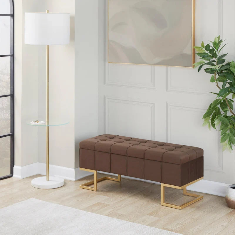 Silver Orchid Crossgar Velvet Storage Bench with Flip-Top Lid