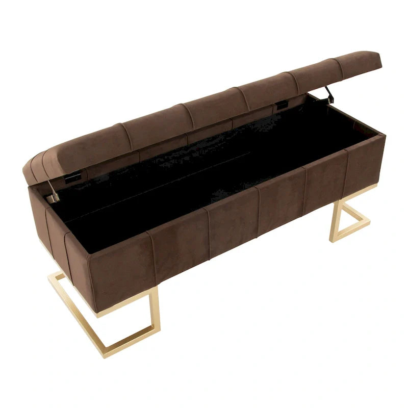 Silver Orchid Crossgar Velvet Storage Bench with Flip-Top Lid