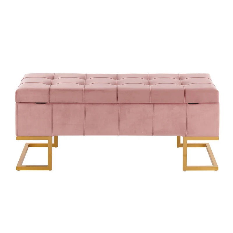 Silver Orchid Crossgar Velvet Storage Bench with Flip-Top Lid