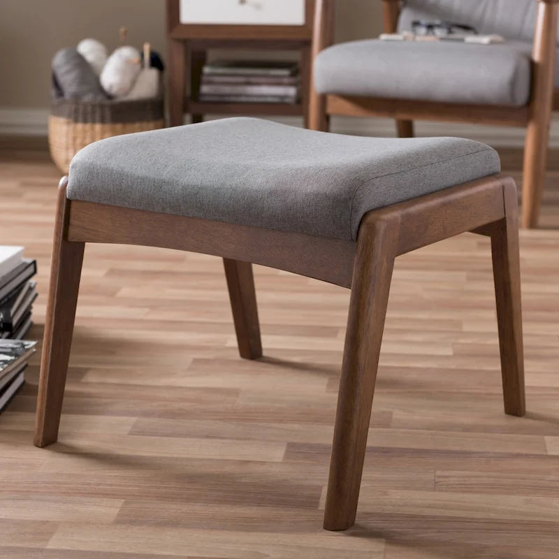 Carson Carrington Forssa Mid-century Walnut Upholstered Ottoman