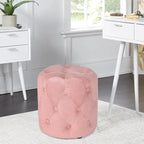 Adeco Tufted Round Ottoman - Upholstered Ottoman Footstool Foot Rest