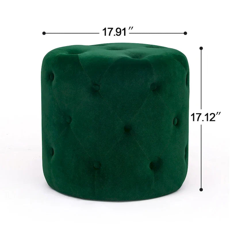 Adeco Tufted Round Ottoman - Upholstered Ottoman Footstool Foot Rest