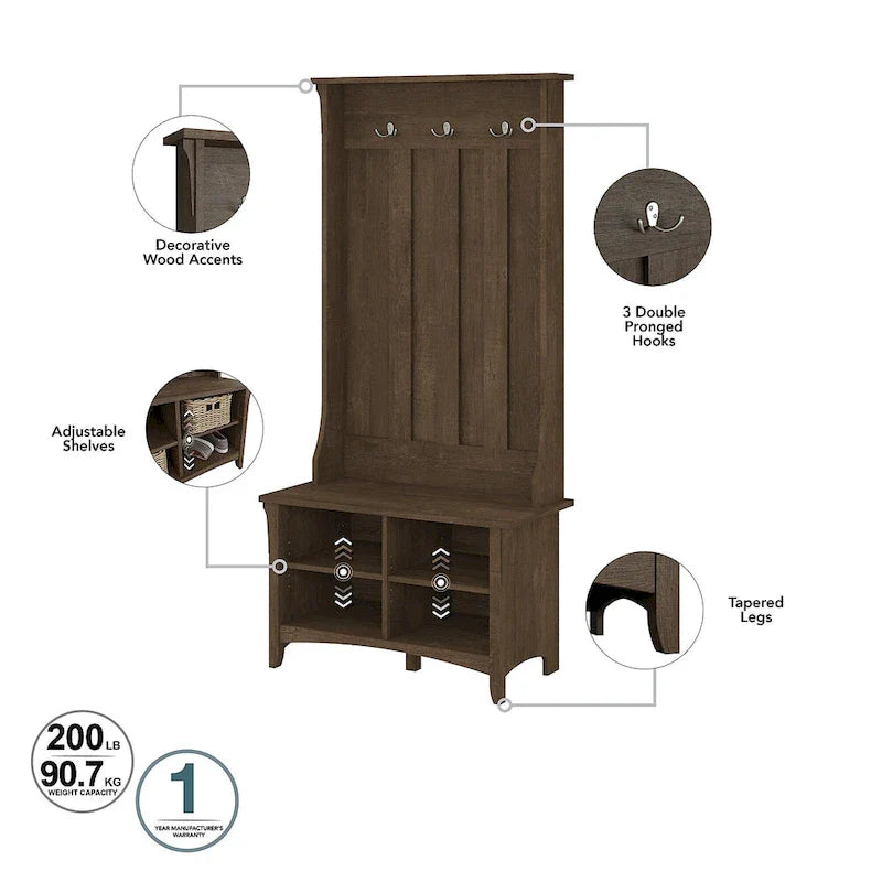 Salinas Storage Cabinet and Hall Tree Shoe Bench Set by Bush Furniture
