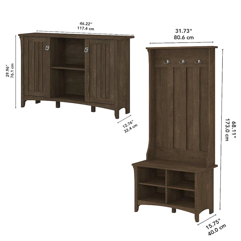 Salinas Storage Cabinet and Hall Tree Shoe Bench Set by Bush Furniture