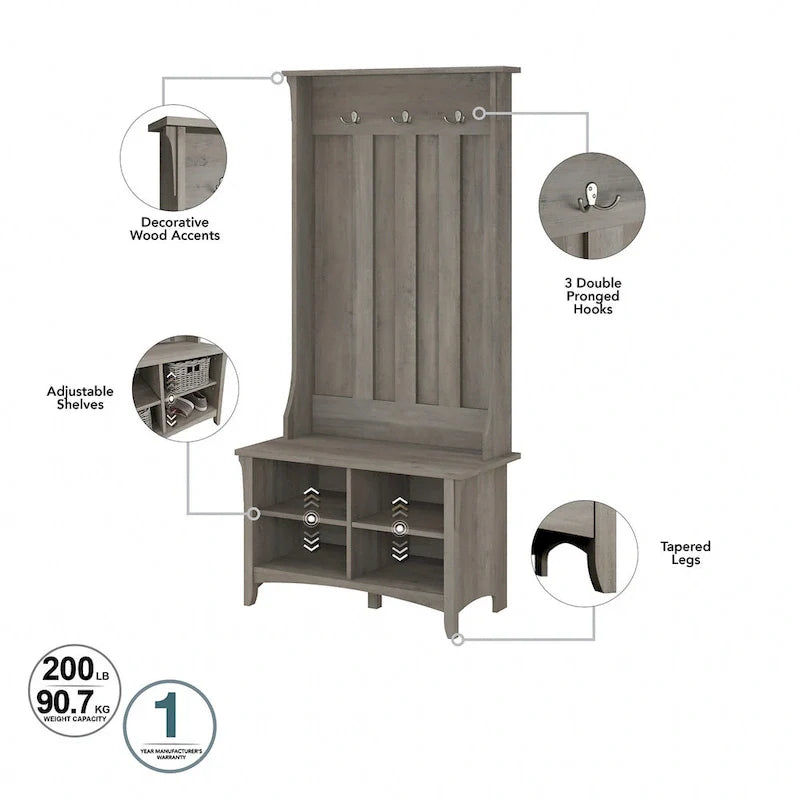 Salinas Storage Cabinet and Hall Tree Shoe Bench Set by Bush Furniture