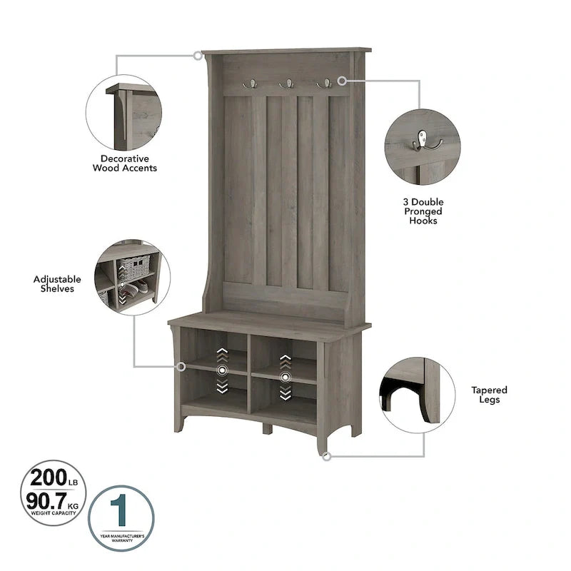 Salinas Storage Cabinet and Hall Tree Shoe Bench Set by Bush Furniture