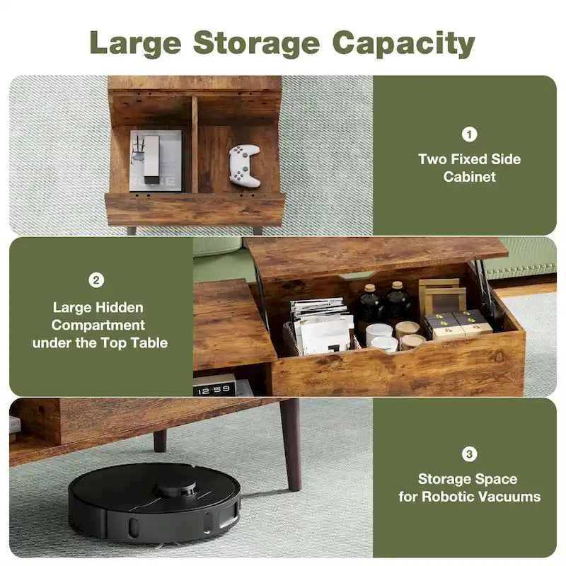 Lift Top Coffee Storage Wood Tables with Hidden Compartment