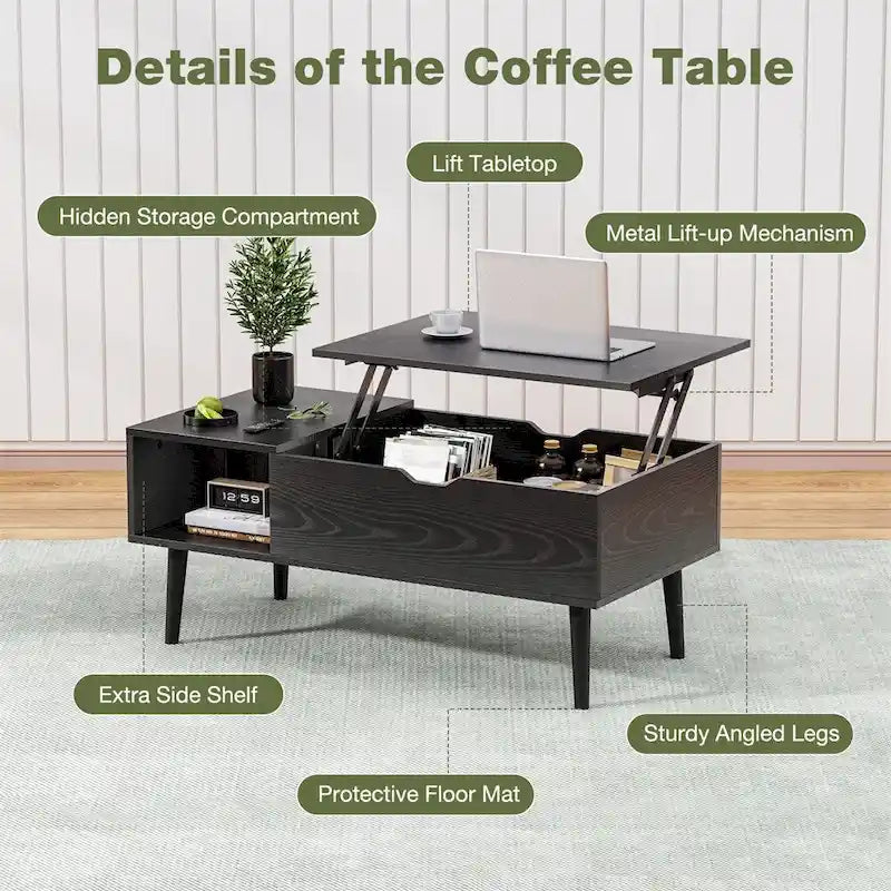 Lift Top Coffee Storage Wood Tables with Hidden Compartment