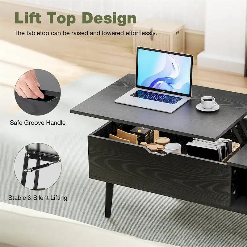 Lift Top Coffee Storage Wood Tables with Hidden Compartment